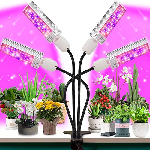 Luz de crecimiento para plantas de interior – Versión actualizada 80 lámparas LED con espectro completo y espectro azul rojo, temporizador 3/9/12H, 10 niveles regulables, cuello de cisne ajustable