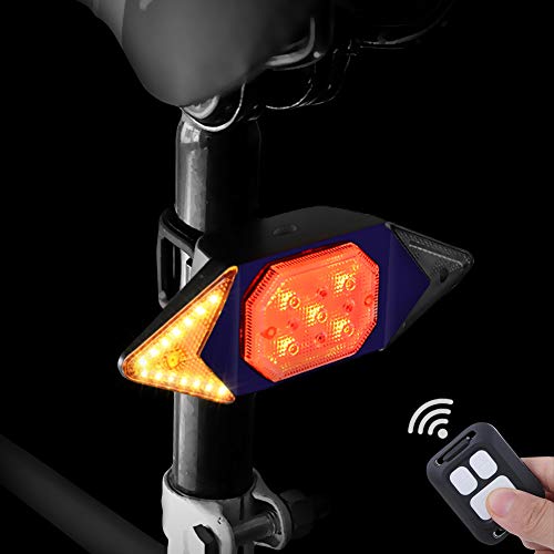 Luz de giro de bicicleta con control remoto inalámbrico, Luz trasera para bicicleta con señal de giro para ciclismo, luz estroboscópica de advertencia de seguridad trasera con 5 modos de luz (Azul)