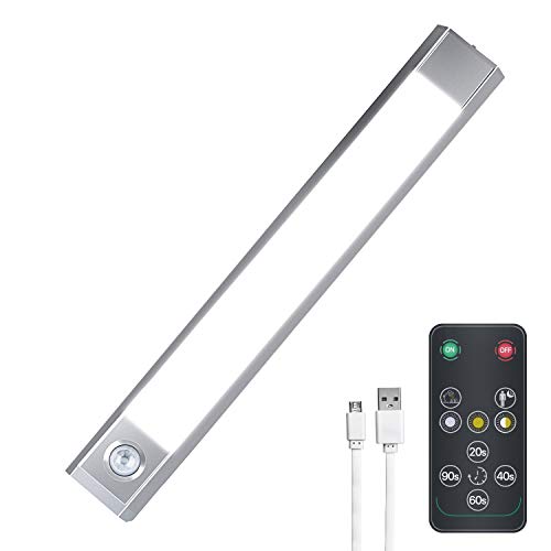 Luz LED Armario con Sensor de Movimiento, USB Recargable Bateria Cargada Automático Debajo de la luz de la Noche del LED del Gabinete con control remoto, Luces inalámbricas del armario de 60 LED