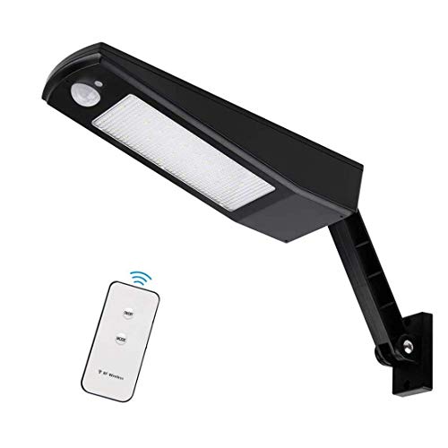 Luz Solar 48 LED 4500mAh 900lm IP65 Impermeable Luces de Seguridad al Aire Libre con Soporte y Control Remoto, Sensor de Movimiento Infrarrojo 120° Focos Solares Exterior Para Jardín - Luz blanca