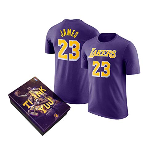 Manga Corta Conmemorativo Lakers De Los Angeles James # 23 Camiseta Hiphop Shirts de algodón Verano Deportes Cómodo y Transpirable （con Caja de Regalo） S-XXXL,purple2,L/170-175CM