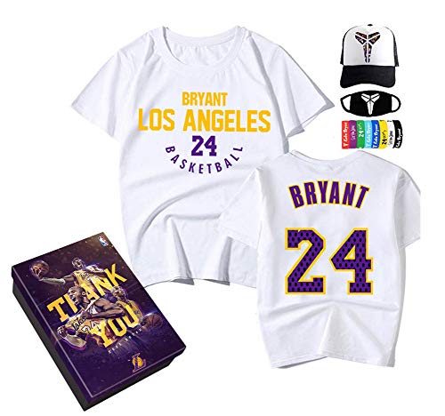 Manga Corta Conmemorativo Lakers De Los Angeles Kobe Bryant # 24 Camiseta Hiphop Shirts de algodón Verano Deportes Cómodo y Transpirable （con Caja de Regalo） S-3XL,white3,M/170-175CM