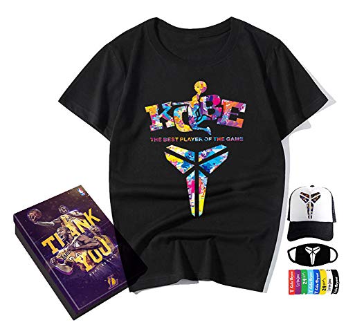 Manga Corta Conmemorativo Lakers De Los Angeles Kobe Bryant # 8# 24 Camiseta Hiphop Shirts de algodón Verano Deportes Cómodo y Transpirable （con Caja de Regalo） S-3XL,BLACK1,M/170-175CM