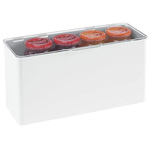 mDesign Cajón de plástico sin BPA – Caja con tapa de diseño apilable, ideal para organizar la cocina, la habitación infantil o el baño – Cajas de ordenación multiusos – blanco y transparente