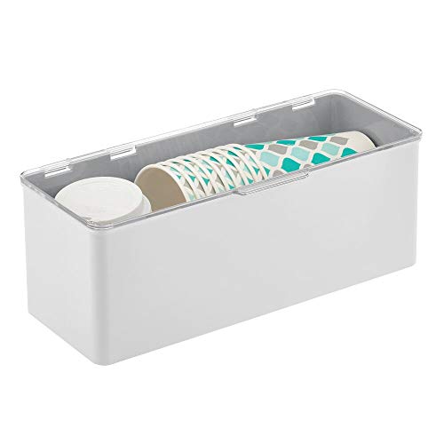 mDesign Cajón de plástico sin BPA – Caja con tapa de diseño apilable, ideal para organizar la cocina, la habitación infantil o el baño – Cajas de ordenación multiusos – gris claro y transparente