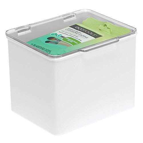 mDesign Cajón de plástico sin BPA – Caja con tapa de diseño apilable, ideal para organizar la cocina, la habitación infantil o el baño – Cajas de ordenación multiusos – blanco y transparente