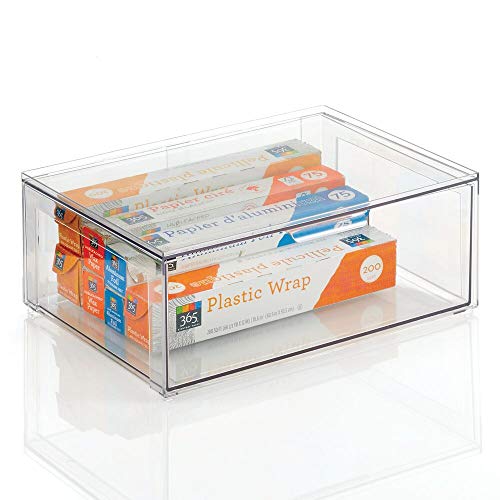mDesign Organizador de armarios Grande con cajón – Caja organizadora Estable de plástico – Caja apilable para Guardar Alimentos, Ingredientes de repostería y Otros – Transparente