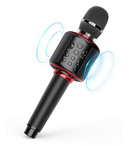 Micrófono de karaoke Bluetooth para cantar/reproducir música/grabación, compatible con Android IOS PC (negro y rojo) Micrófono de karaoke Bluetooth para cantar/reproducir música/grabación, compatible con Android IOS PC (negro y rojo)