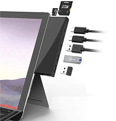 Microsoft Surface Pro 7 Estación Acoplamiento, Nueva Base Surface 7 para Adaptador con Carga USB C PD, Tipo C Puerto, 3 Puertos USB 3.0, SD/TF Ranuras Tarjetas para MS 7 Surface Pro 7 Hub Accesorios