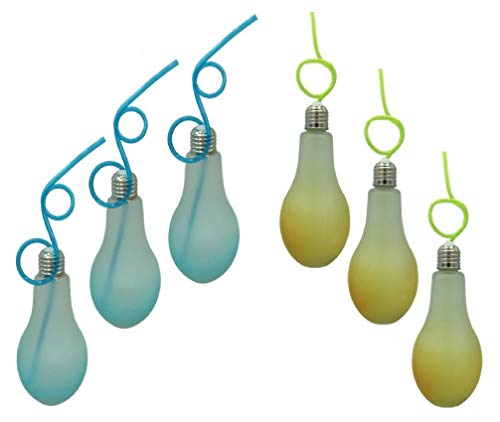 ML Pack de 6 Vasos de Cristal con Forma de Bombillas con Cierre de Rosca y Pajita de plástico. Capacidad 350ml + Azul/Amarillo ML Pack de 6 Vasos de Cristal con Forma de Bombillas con Cierre de Rosca y Pajita de plástico. Capacidad 350ml + Azul/Amarillo