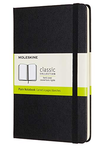 Moleskine - Cuaderno Clásico con Hojas Lisas, Tapa Dura y Cierre Elástico, Color Negro, Tamaño Medio 11.5 x 18 cm, 208 Hojas