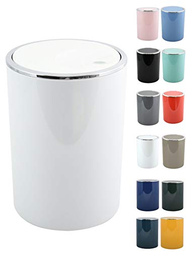 MSV Cubo de Basura 6 litros, ABS Plástico, colección KAMAKA, Color Blanco, Ø18,5 x 26 cm