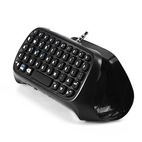 Mugast Mini Mensaje inalámbrico Teclado Chatpad Bluetooth Juego Teclado con 3.5mm Chat en Vivo Auriculares Conector de Audio Puerto de conexión para Sony PS4 Controller (Negro)