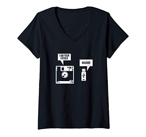 Mujer USB Floppy Disk I am Your Father | Computadora Nerd Geek Camiseta Cuello V