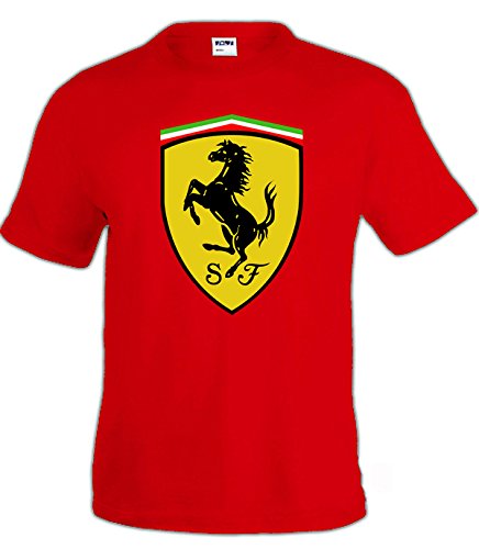 Mx Games Camiseta roja Logo Ferrari customizada (Talla: Talla S Unisex Ancho/Largo [50cm/69cm] Aprox)