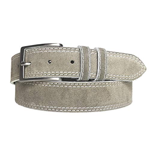 MYB Cinturón para hombre en gamuza con doble costura - borde blanco - 35 mm - Made In Italy - diferentes colores y tamaños disponibles (110-125 cm, Taupe)