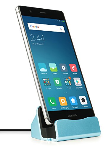 MyGadget USB C Docking Station - Base Estación de Carga para Samsung Galaxy S10 S9 (Edge) Plus, Huawei Mate 20 / P20 / P30 (Pro) / Xiaomi Mi 9 - Azul