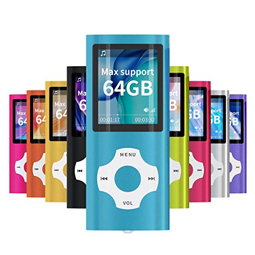 Mymahdi Reproductor portátil MP3 / MP4, Azul Claro con Pantalla de 1,8 Pulgadas LCD y Ranura para Tarjetas Memory Card, Tarjeta de 128 GB de Memory Card de Alta Capacidad Memory Card TF