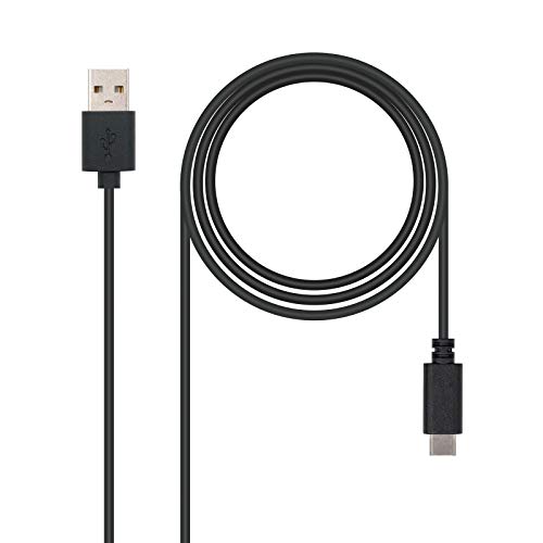 NANOCABLE 10.01.2101 - Cable 3A USB 2.0 a USB-C, Uso Principal moviles, Tablets, portatiles, etc. hasta 3 Amperios de Carga, Tipo C/M-A/M, Macho-Macho Negro, 1 MTS