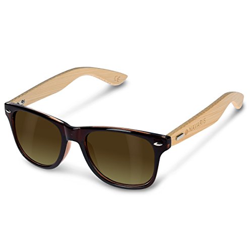 Navaris Gafas de sol UV400 - Gafas de madera para hombre y mujer - Gafas de sol con patillas de madera - Marrón
