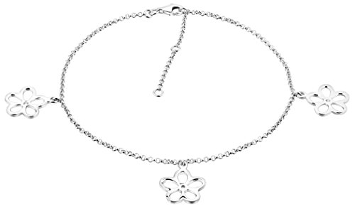 Nenalina 381009-000 - Tobillera de plata con 3 flores para mujer y niña, longitud 23-27 cm, plata de ley 925
