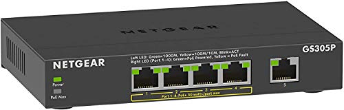 Netgear GS305Pv2 Switch Gigabit 5 Puertos 10/100/100, 4 Puertos PoE+ de 63W, Switch ethernet, Montaje de sobremesa, Caja de Metal sin Ventilador Netgear GS305Pv2 Switch Gigabit 5 Puertos 10/100/100, 4 Puertos PoE+ de 63W, Switch ethernet, Montaje de sobremesa, Caja de Metal sin Ventilador
