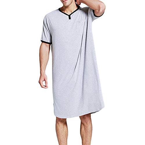 N/G Camisas de Dormir de algodón para Hombres Ropa de Dormir ComfyShort Pijamas Camisa Camisa de Dormir （M-XXXL）