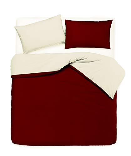 Novilunio Juego de funda nórdica y fundas de almohada bicolor reversible de algodón fabricado en Italia para cama de plaza y media, beige/burdeos