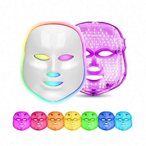 obqo Mascara Luz LED Facial Profesional 7 Colores Azul Roja Fotón Terapia de luz Rejuvenecimiento de piel para la de arrugas de acné Anti Tratamiento Facial para el cuidado de la piel