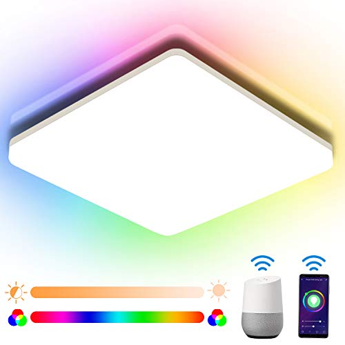 Oeegoo LED lámpara de techo regulable 15W, control por voz o APP, lámpara Wifi, IP54 Impermeable, habitación infantil, RGB, función de memoria y despertador inteligente