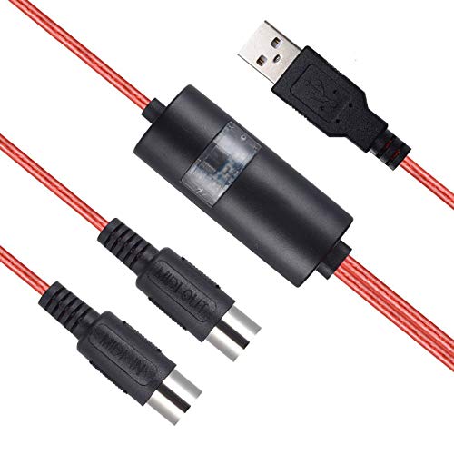Oibtech - Cable de interfaz USB MIDI a USB de entrada y salida para PC/Mac/portátil, de 2 m, Cable MIDI Rojo