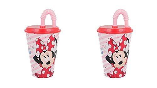 OTRA 3155; Pack de 2 Vasos con Pajita Disney Minnie Mouse; Capacidad 415 ml; Producto de plástico Reutilizable; No BPA