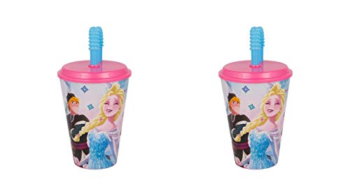 OTRA 3156; Pack de 2 Vasos con Pajita Disney Frozen ; Capacidad 415 ml; Producto de plástico Reutilizable; No BPA