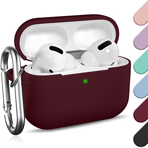 Ouwegaga Compatible con AirPods Pro Case, Fundas Protectoras de Silicona a Prueba de Golpes con Llavero, LED Visible Frontal, Compatible con Carga Inalámbrica, Vino Rojo