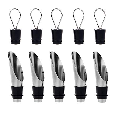 (Pack 5) - TILY2 in 1 Stainless Steel Bottles Wine Aerating Spout and Pourer with Stopper - Liquor Bottle and Wine Gift Set (5 Pack)