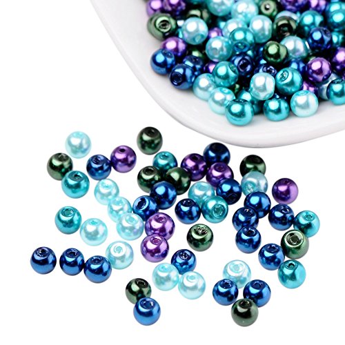 Pandahall 400 Pcs Perlas de Cristal Nacarado, Cuentas de Pulsera Collar Pendientes, Tonos Caramelo, Color Mezclado, Océano, Diámetro: 4 mm, Agujero: 1mm