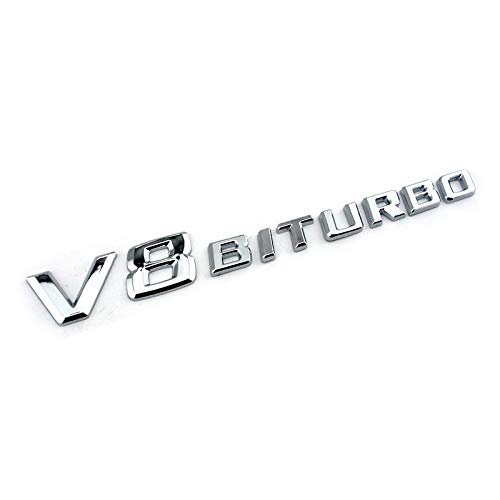 Pegatina de metal 3D para coche V8 BITURBO, marca de palabra estándar para coche, deja dray twin-turbo etiquetado decoración original (color: plata)