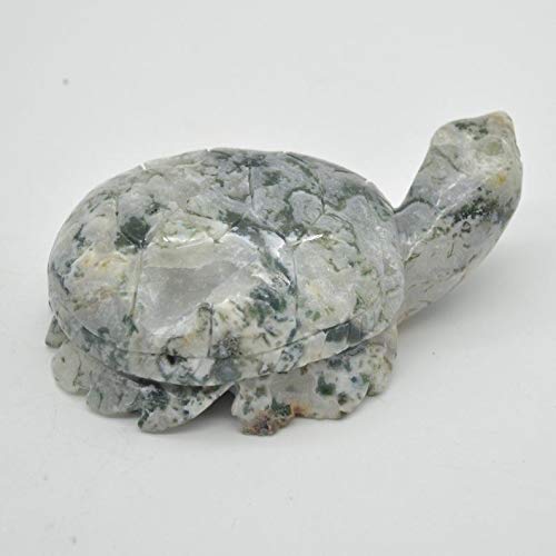 Piedra preciosa de ágata musgo talla tortuga, 3 cm x 11 cm x 7 cm, 311 gramos – 1 unidad