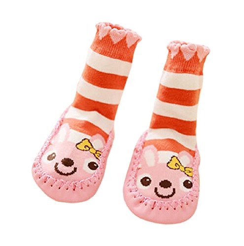 Por 0-6 6-18 18-24 meses, Auxma niños de la historieta del niño del bebé antideslizantes Botas Zapatilla calcetines calcetín, rosa, 0-6 Meses