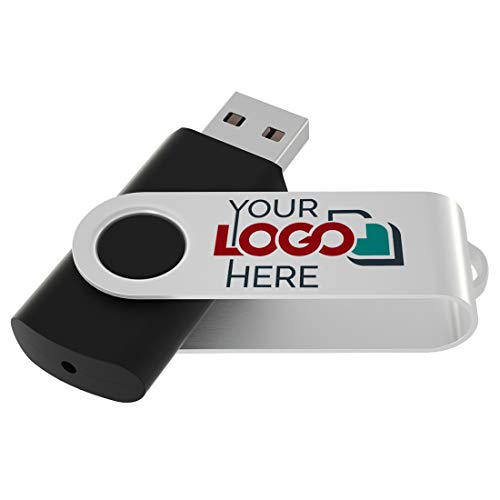 Possibox Memoria USB Giratoria Personalizada 32GB para Publicidad Pendrive con Logotipo/Texto - Promociónal por Mayor - USB 2.0 Negro, 100 Piezas