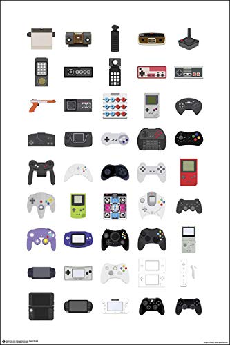 Póster Video Game - Controllers and Handheld Consoles (61cm x 91,5cm) + 1 Paquete de tesa Powerstrips® (20 Tiras)