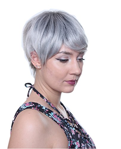 Prettyland C1521 - peluca de pelo corto paso ombre nacimiento del pelo negro peluca - gris plata