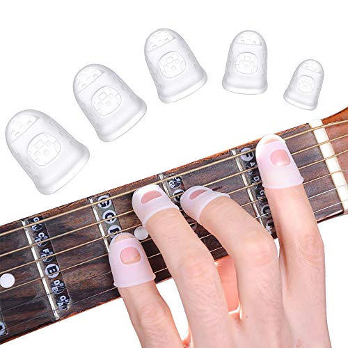 Protectores de dedos de guitarra de silicona, 40 PCS Tamaño 5 antideslizante Protección de la punta de los dedos Protectores del pulgar Tapas para niños Adultos