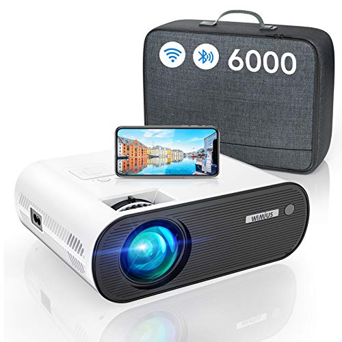 Proyector WiFi Bluetooth, 6000LM WiMiUS Proyector Portátil WiFi Bluetooth Full HD Soporte 1080P Mini Proyector WiFi Proyector Cine En Casa LED Con Zoom 25% Para iPhone/Android/TV Stick/PS5 HDMI USB AV