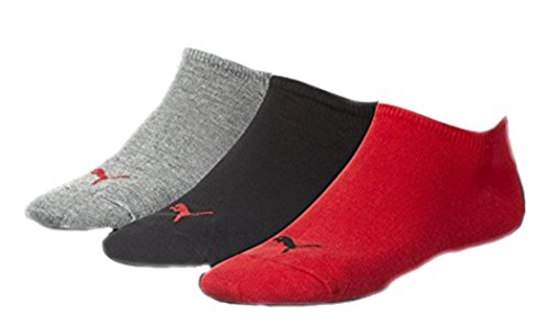 Puma - Calcetines unisex invisibles para zapatillas (12 unidades) Rojo/gris/negro.