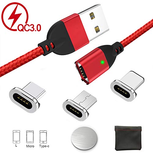 QC 3.0 Cable de Carga USB magnético, Cargador de Cable múltiple con LED para teléfono/Android, Adaptador de Carga de iluminación de Tipo Micro USB, Datos de sincronización rápida