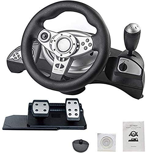 QDY Volante de Carreras con retroalimentación de Dos Motores, Fuerza motriz, Volante de Carreras, aprende a Conducir un automóvil, Compatible con PS3 / PS2 / PC