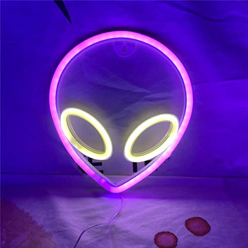 QiaoFei Señal de neón con luz LED de alienígena, para habitación de niños, dormitorio, hotel, tienda, restaurante, juegos, oficina, decoración de pared, cartel de cumpleaños (rosa y blanco cálido)