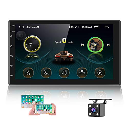 Radio de Coche Android 2 DIN GPS CAMECHO Pantalla táctil de 7 Pulgadas en el Tablero Estéreo para Automóvil Bluetooth FM WiFi Enlace Espejo para Teléfono Android iOS + Cámara Trasera