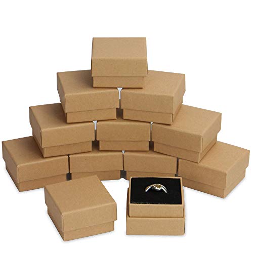 Recet Caja de joyería Kraft Cajas – Paquete de 24 | Anillo y almacenamiento de joyas pequeñas | Organización con tapa | Expositor decorativo de regalo | Forro suave en cada caja